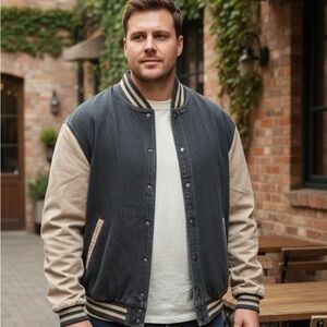 VINTAGE Tri Mountain Jacket Mens 4XL Black Brown Varsity Bomber Denim Lined 90s